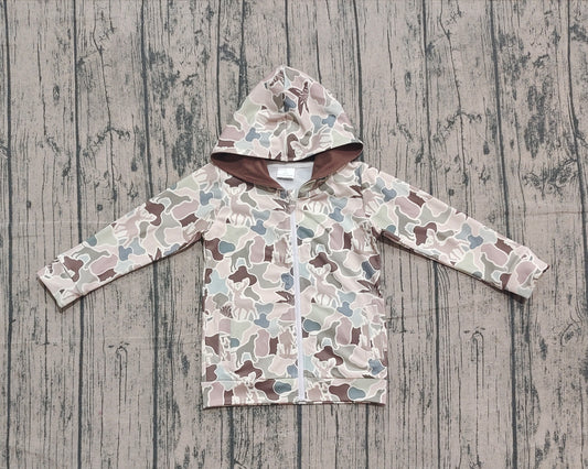 (Pre-order)BT1390 Dog Deer Camo Hunting Print Boys Long Sleeve Zipper Hoodie Pockets Jackets Top