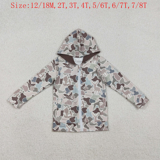 BT1390 Dog Deer Camo Hunting Print Boys Long Sleeve Zipper Hoodie Pockets Jackets Top