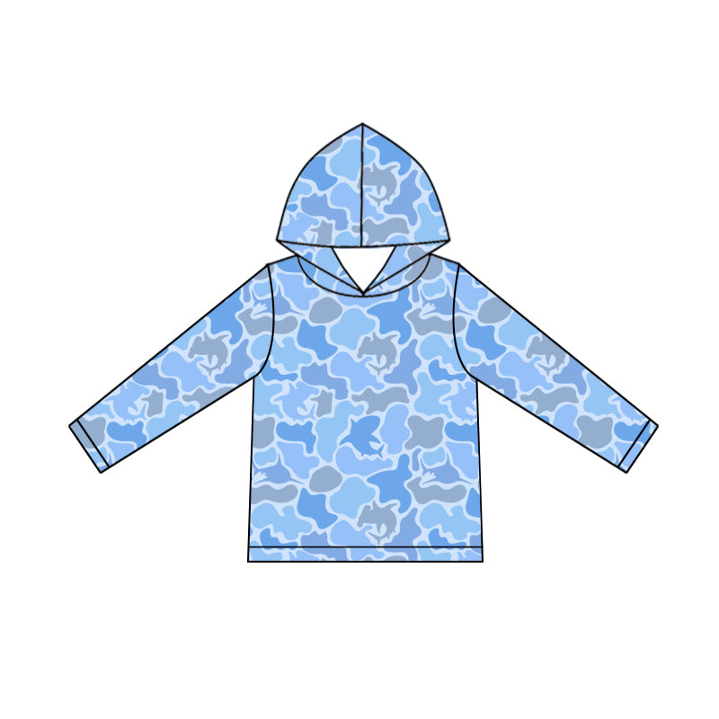 (Pre-order)BT1394 Blue Camo Print Boys Hoodie Top