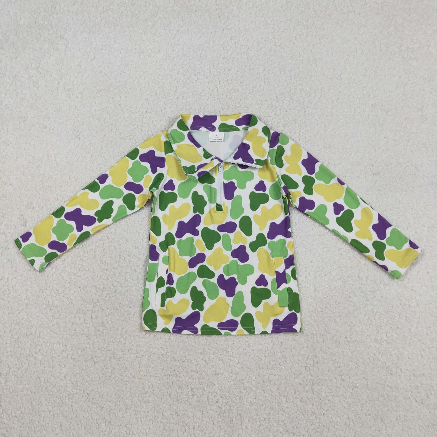 BT1400 Camo Print Kids Mardi Gras Zipper Pullover Top