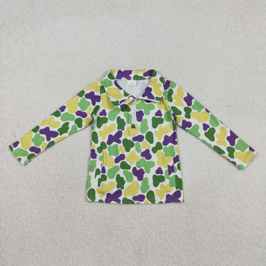 BT1400 Camo Print Kids Mardi Gras Zipper Pullover Top