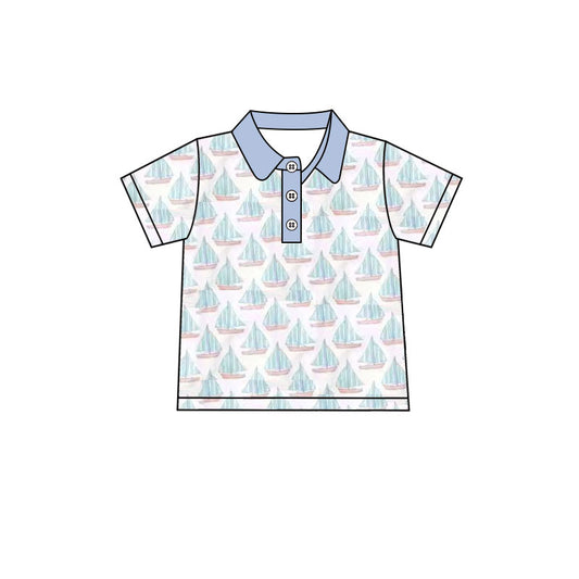 (Pre-order)BT1401 Sailboat Print Boys Summer Polo Top