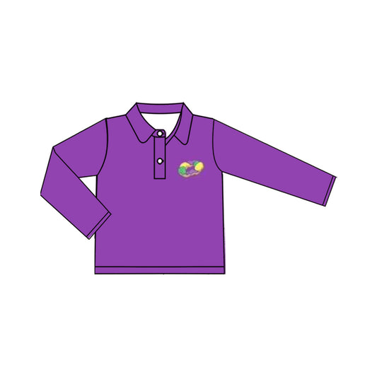 (Pre-order)BT1402 Donut Purple Print Boys Mardi Gras Polo Top
