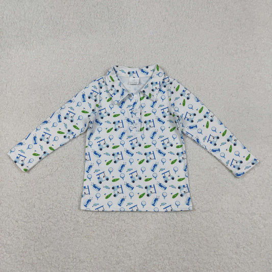 BT1405 Golf White Print Boys Long Sleeve Polo Top