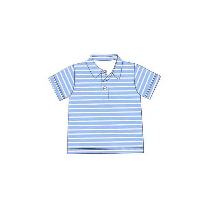(Pre-order)BT1406 Blue Stripes Print Boys Summer Polo Top