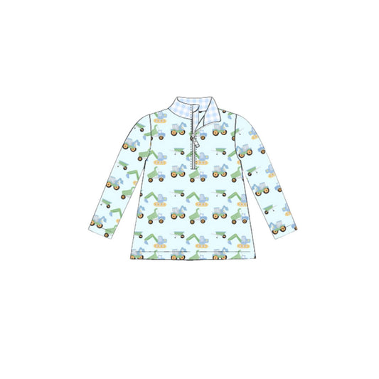 (Pre-order)BT1408 Construction Trucks Print Boys Zipper Pullover Top