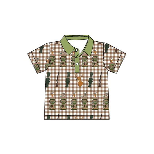 (Pre-order)BT1410 Duck Call Deer Plaid Print Boys Summer Polo Top