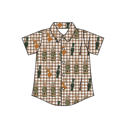 (Pre-order)BT1412 Duck Call Deer Plaid Print Boys Summer Tee Shirts Top
