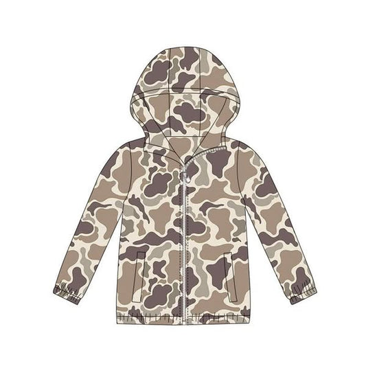 (Pre-order)BT1413 Brown Camo Print Kids Zipper Hoodie Pockets Jackets Top