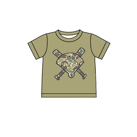 (Pre-order)BT1418 Baseball Brown Green Camo Print Boys Summer Tee Shirts Top