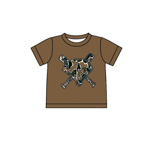 (Pre-order)BT1420 Baseball Brown Camo Print Boys Summer Tee Shirts Top