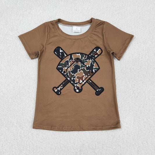 BT1420 Baseball Brown Camo Print Boys Summer Tee Shirts Top