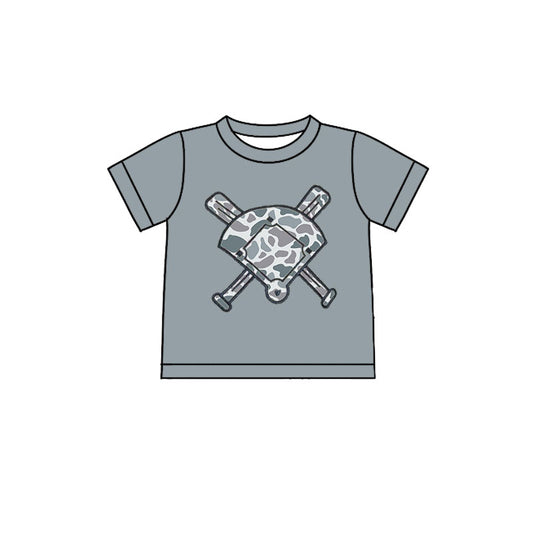 (Pre-order)BT1421 Baseball Grey Camo Print Boys Summer Tee Shirts Top
