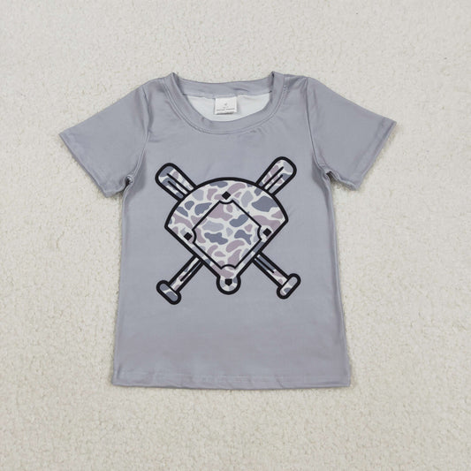 BT1421 Baseball Grey Camo Print Boys Summer Tee Shirts Top
