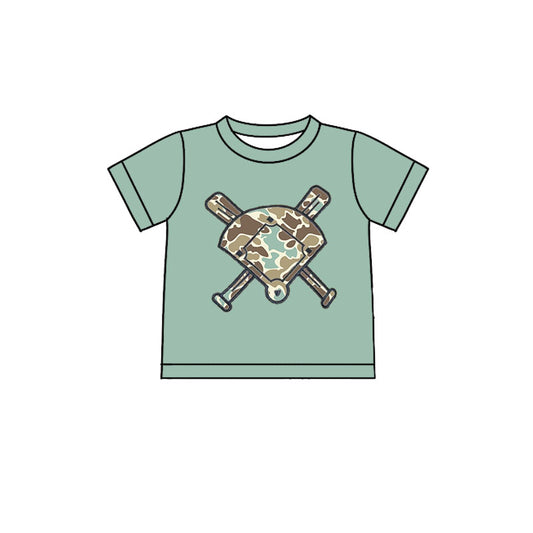 (Pre-order)BT1422 Baseball Green Camo Print Boys Summer Tee Shirts Top
