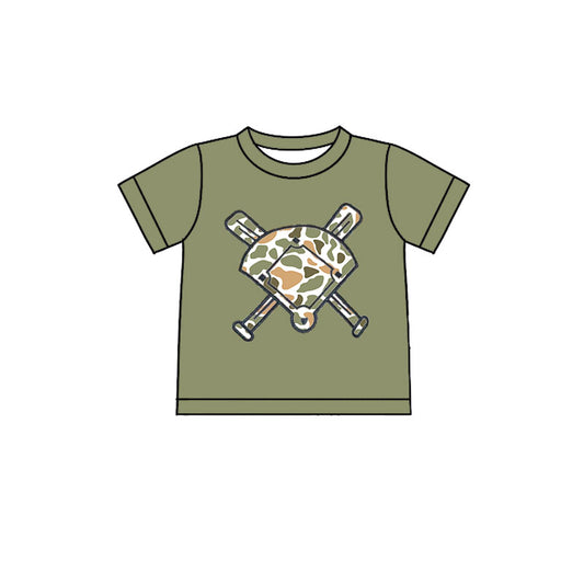 (Pre-order)BT1423 Baseball Green Orange Camo Print Boys Summer Tee Shirts Top