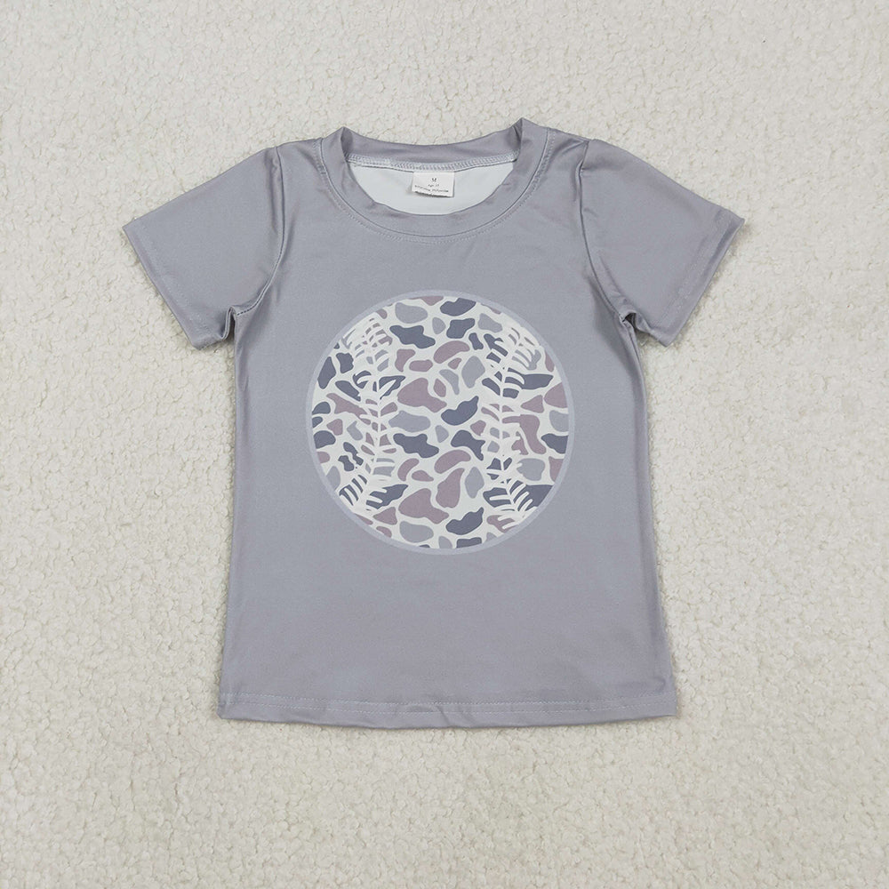 BT1430 Baseball Grey Camo Print Boys Summer Tee Shirts Top