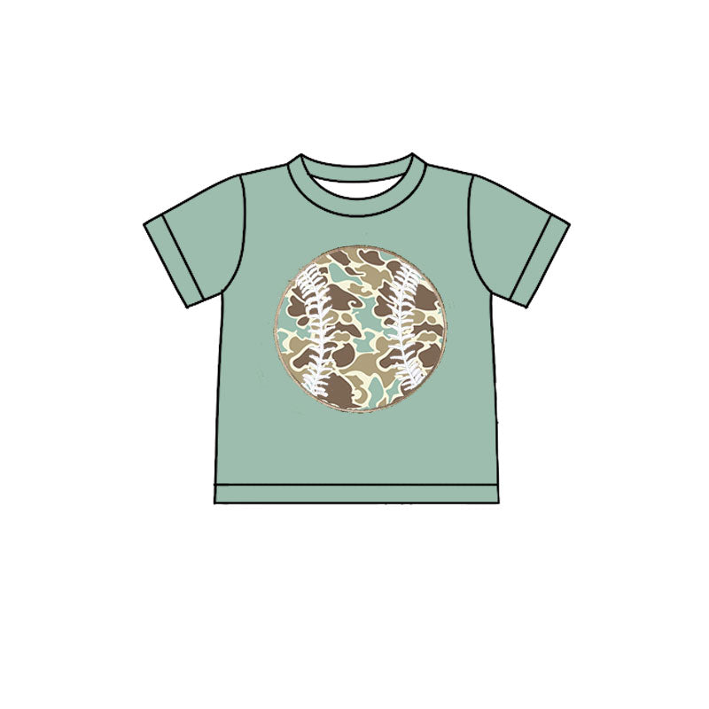 (Pre-order)BT1431 Baseball Green Camo Print Boys Summer Tee Shirts Top