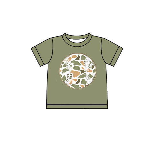 (Pre-order)BT1432 Baseball Green Orange Camo Print Boys Summer Tee Shirts Top