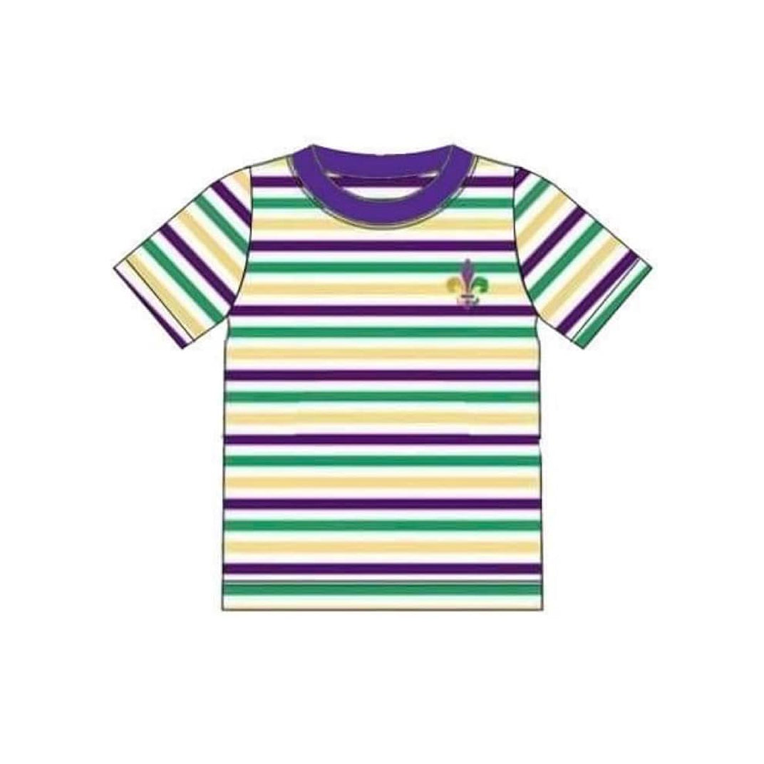 (Pre-order)BT1437 Anchor Stripes Print Boys Mardi Gras Tee Shirts Top