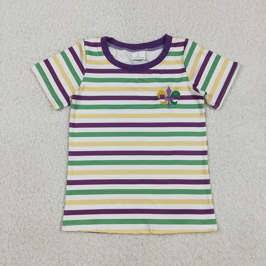 BT1437 Anchor Embroidery Stripes Print Boys Mardi Gras Tee Shirts Top
