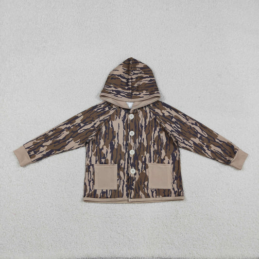 BT1441 Camo Print Kids Pockets Hoodie Buttons Jackets Top