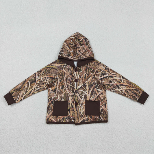 BT1443 Straw Blind Camo Print Kids Pockets Hoodie Buttons Jackets Top