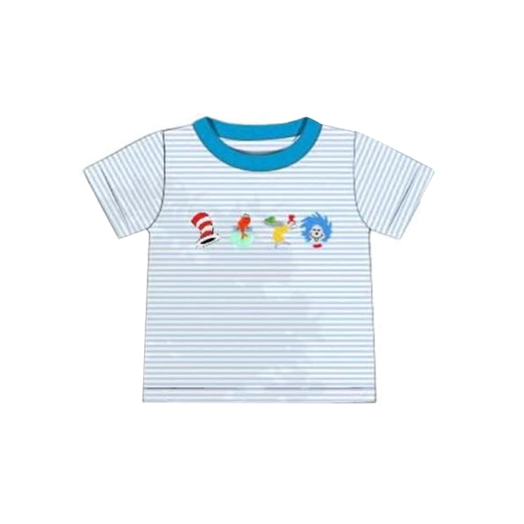 (Pre-order)BT1451 Dr.Reading Blue Stripes Print Boys Summer Tee Shirts Top