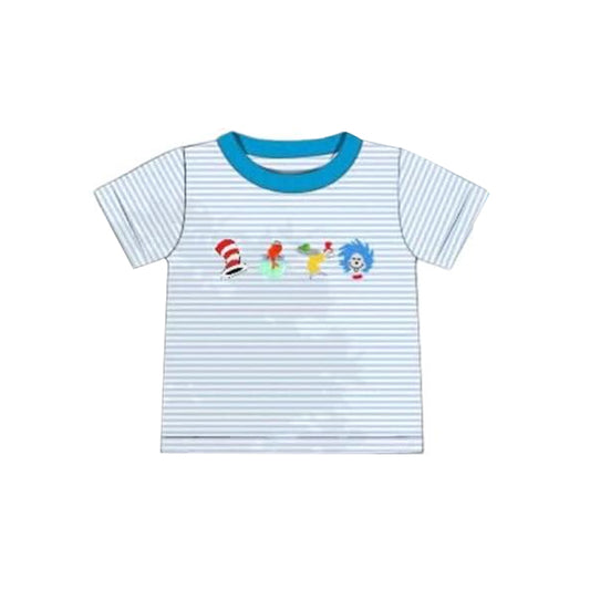 (Pre-order)BT1451 Dr.Reading Blue Stripes Print Boys Summer Tee Shirts Top