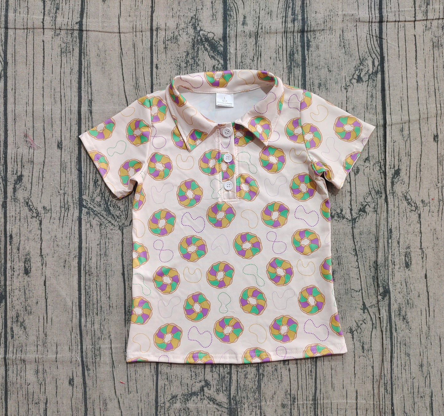 (Pre-order)BT1454 Donut Print Boys Mardi Gras Polo Top