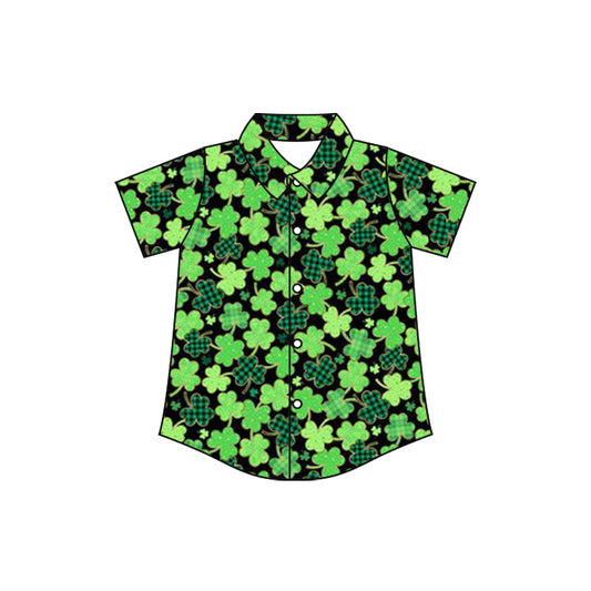 (Pre-order)BT1455 Leaf Green Plaid Print Boys St. Patrick's Day Tee Shirts Top