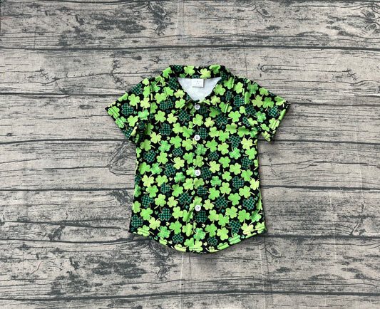 (Pre-order)BT1455 Leaf Green Plaid Print Boys St. Patrick's Day Tee Shirts Top