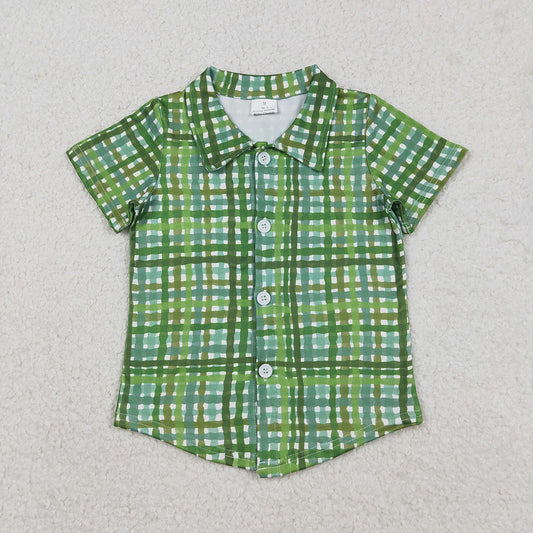 BT1456 Green Plaid Print Boys St. Patrick's Day Tee Shirts Top