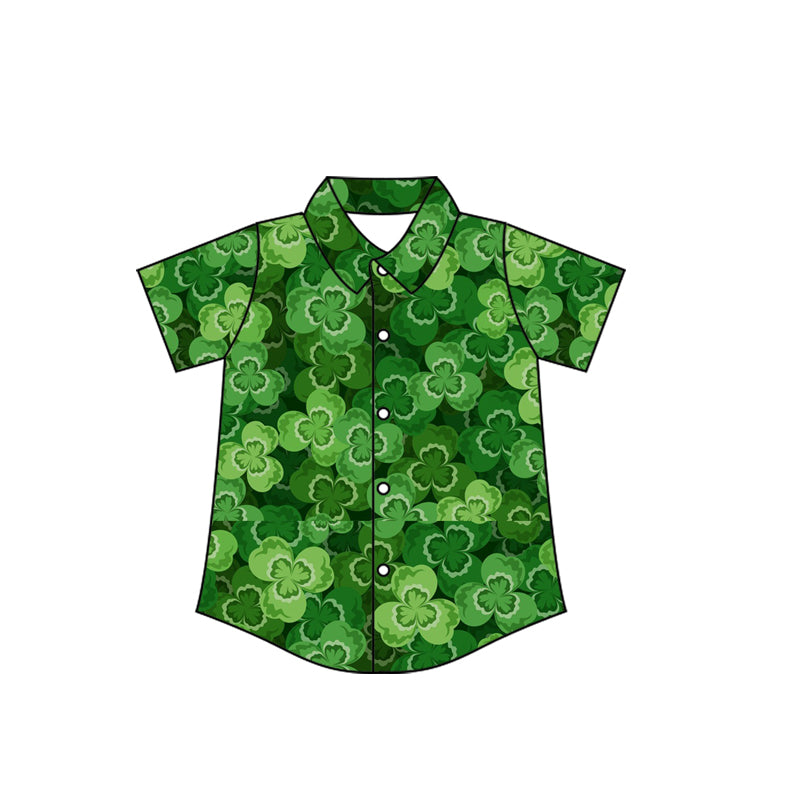 (Pre-order)BT1457 Leaf Green Print Boys St. Patrick's Day Tee Shirts Top