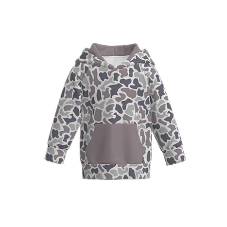(Pre-order)BT1469 Brown Grey Camo Print Boys Pockets Hoodie Top
