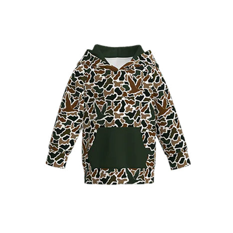 (Pre-order)BT1470 Duck Brown Camo Print Boys Pockets Hoodie Top