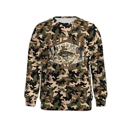 (Pre-order)BT1476 Adult Fishing Green Camo Print Man  Long Sleeve Tee Shirts Top