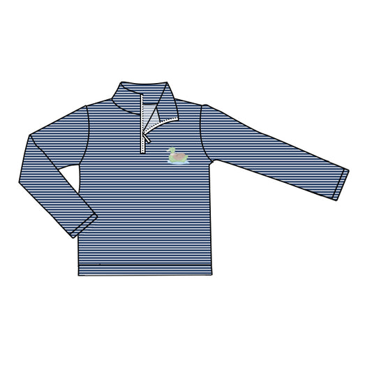 (Pre-order)BT1478 Duck Navy Stripes Print Boys Zipper Pullover Top