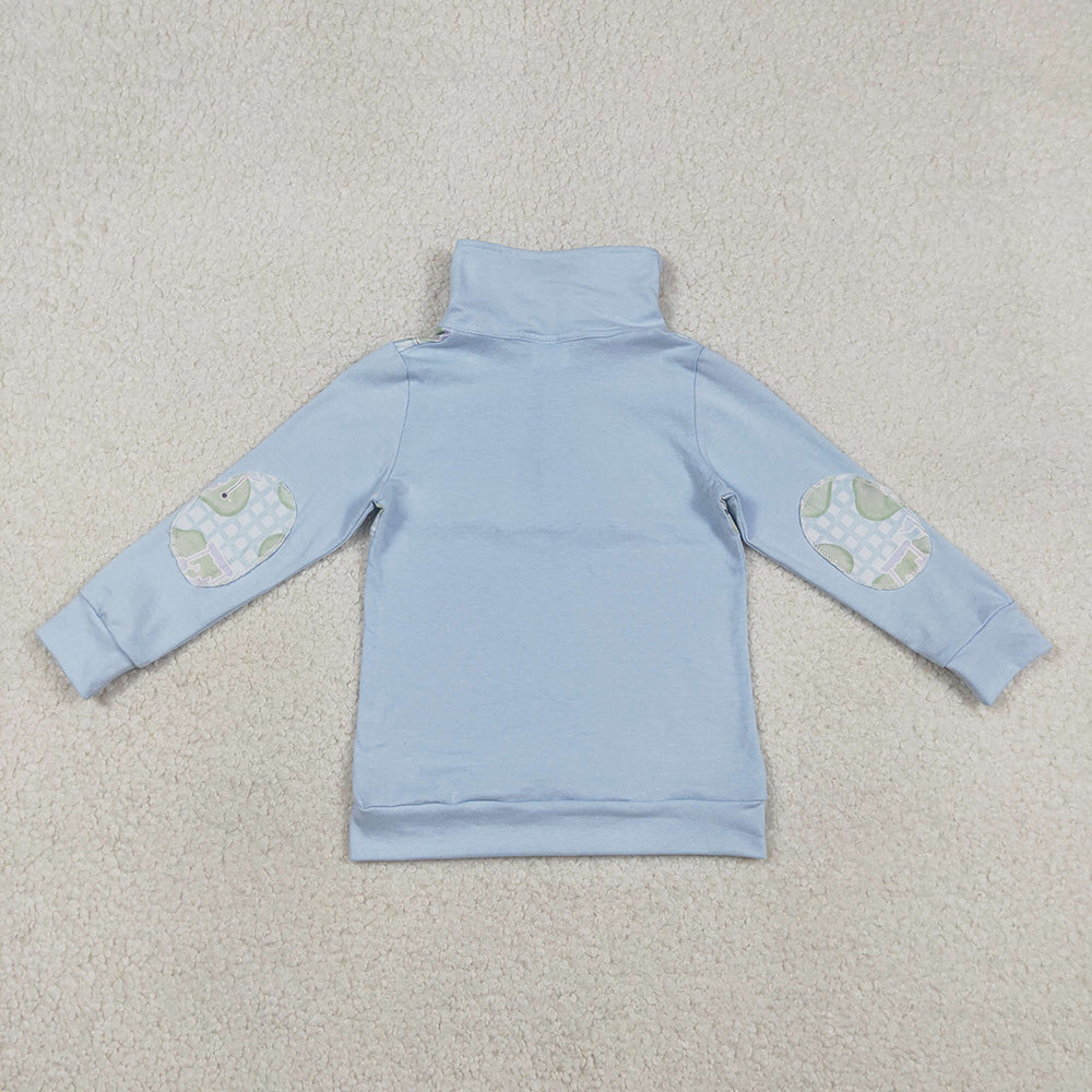 BT1492 Golf Blue Print Boys Long Sleeve Button Polo Tee Shirts Top