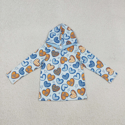 BT1510 XOXO Hearts Blue Print Boys Valentine's Day Hoodie Top
