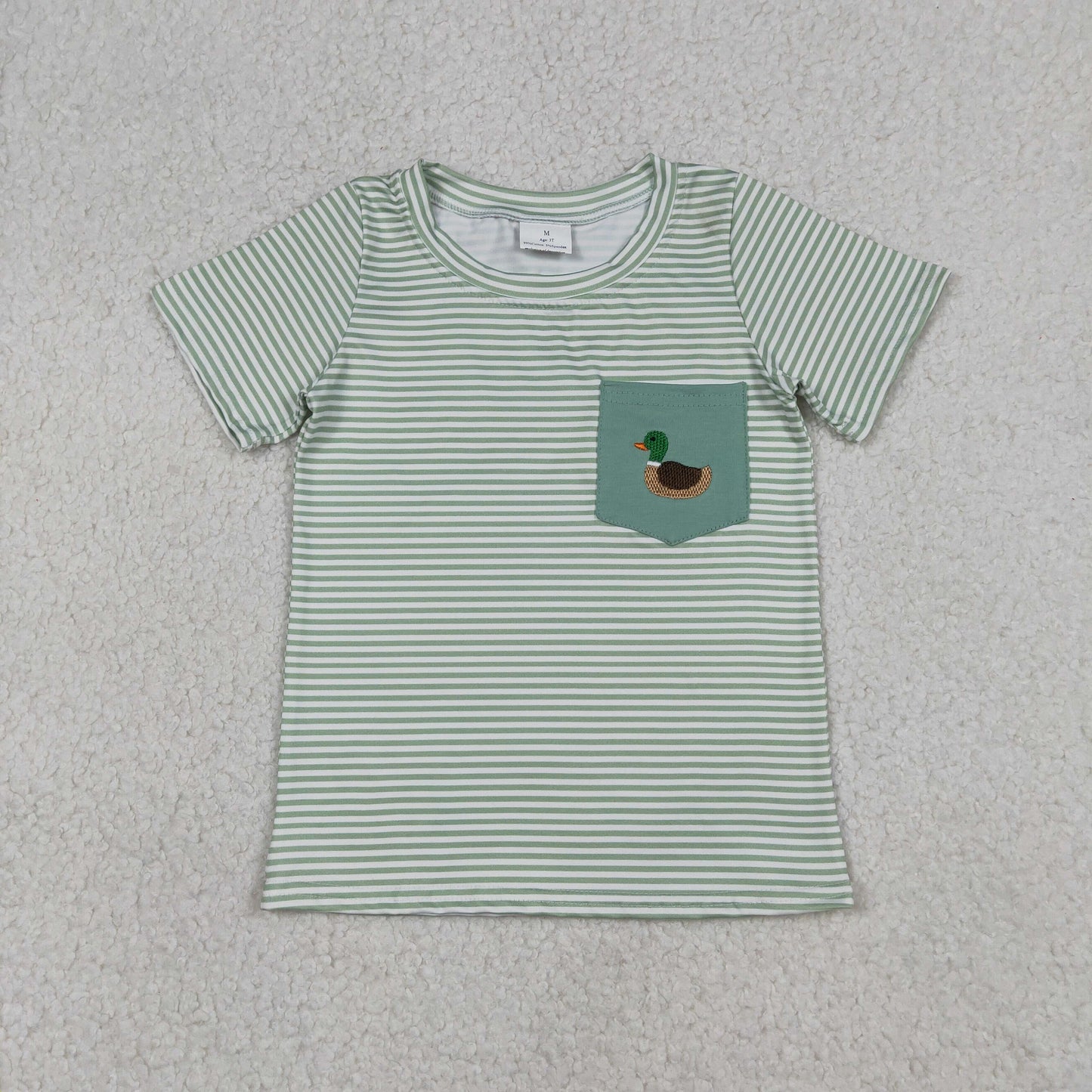 Duck Embroidery Green Stripes Print Boys Summer Matching Clothes Brothers Wear