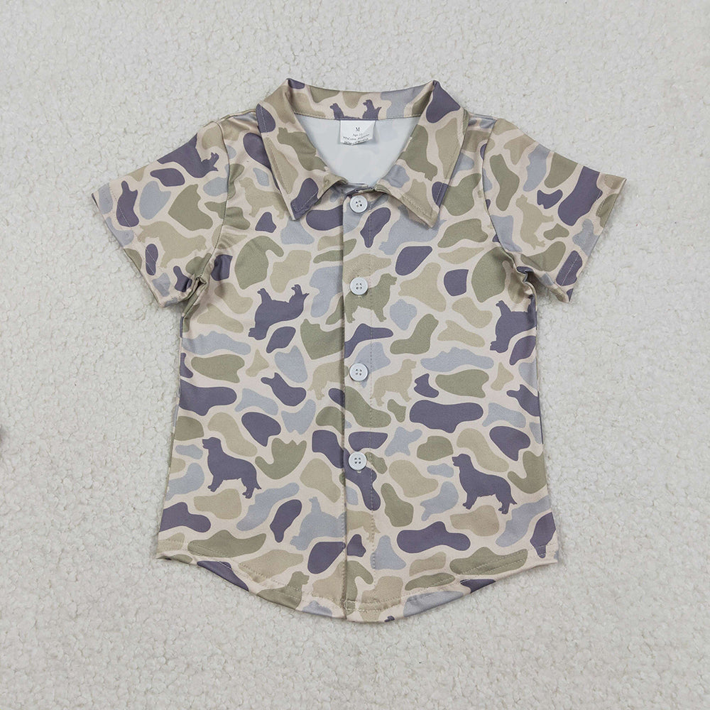 BT1563 Green Grey Camo Print Boys Summer Tee Shirts Top