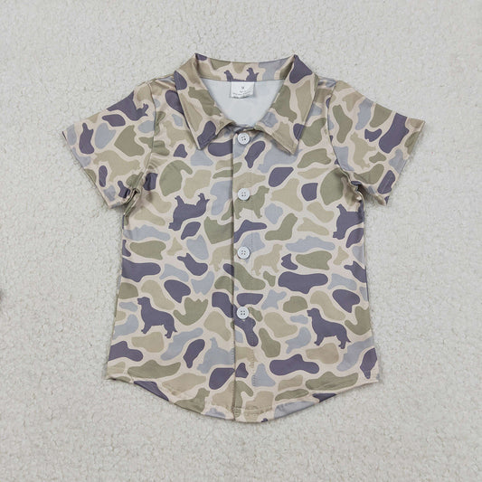 BT1563 Green Grey Camo Print Boys Summer Tee Shirts Top