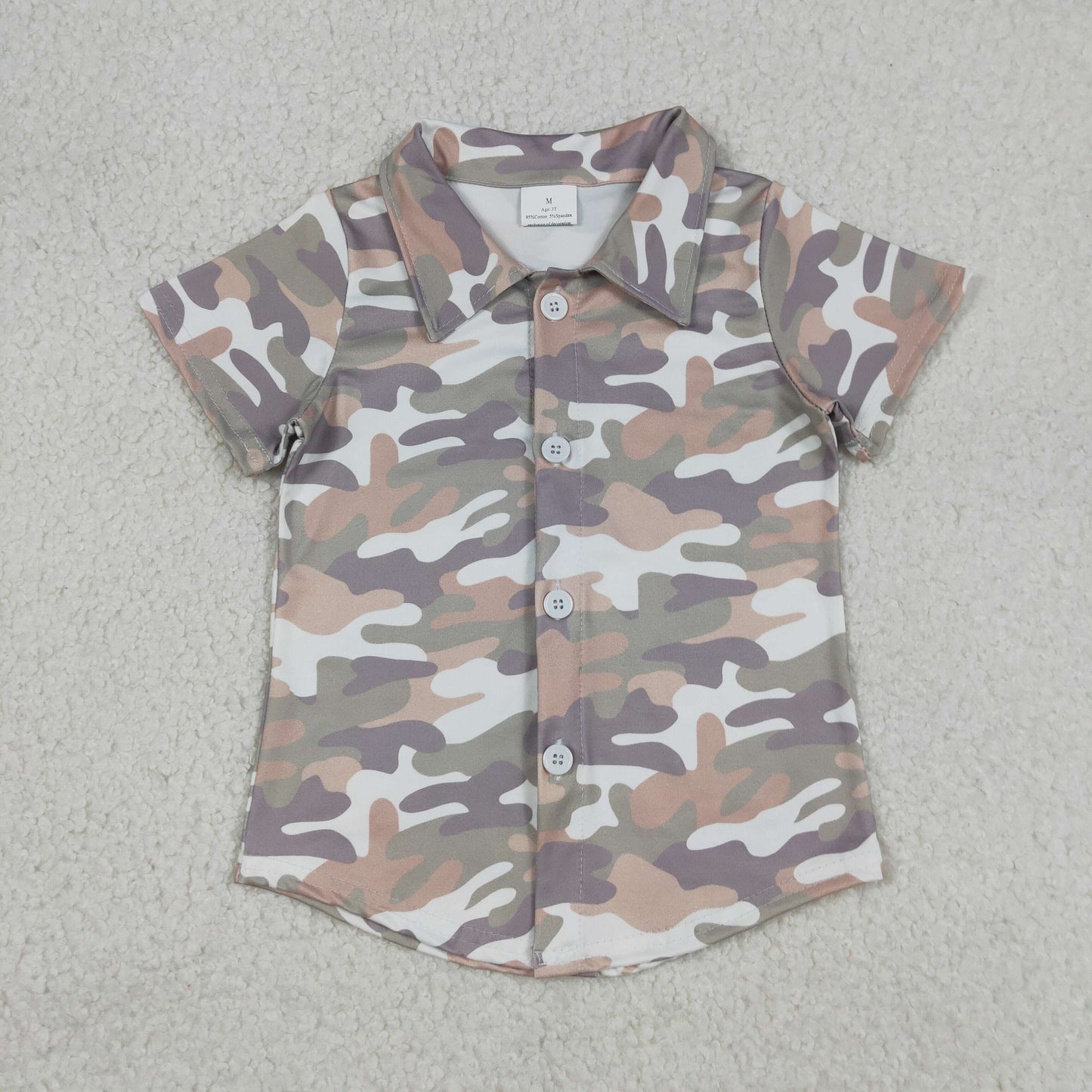 BT1565 Green Brown White Camo Print Boys Summer Tee Shirts Top