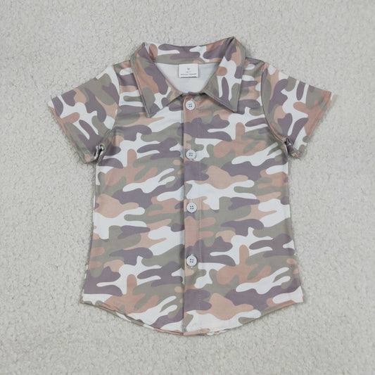 BT1565 Green Brown White Camo Print Boys Summer Tee Shirts Top