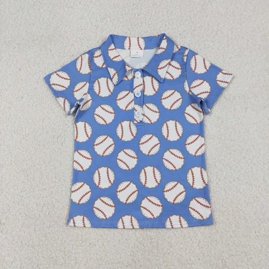 BT1578 Baseball Blue Print Boys Summer Polo Tee Shirts Top