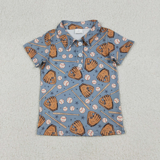 BT1581 Baseball Stars Print Boys Summer Polo Tee Shirts Top