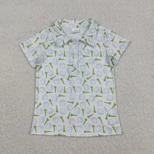 BT1582 Golf White Print Boys Summer Polo Tee Shirts Top