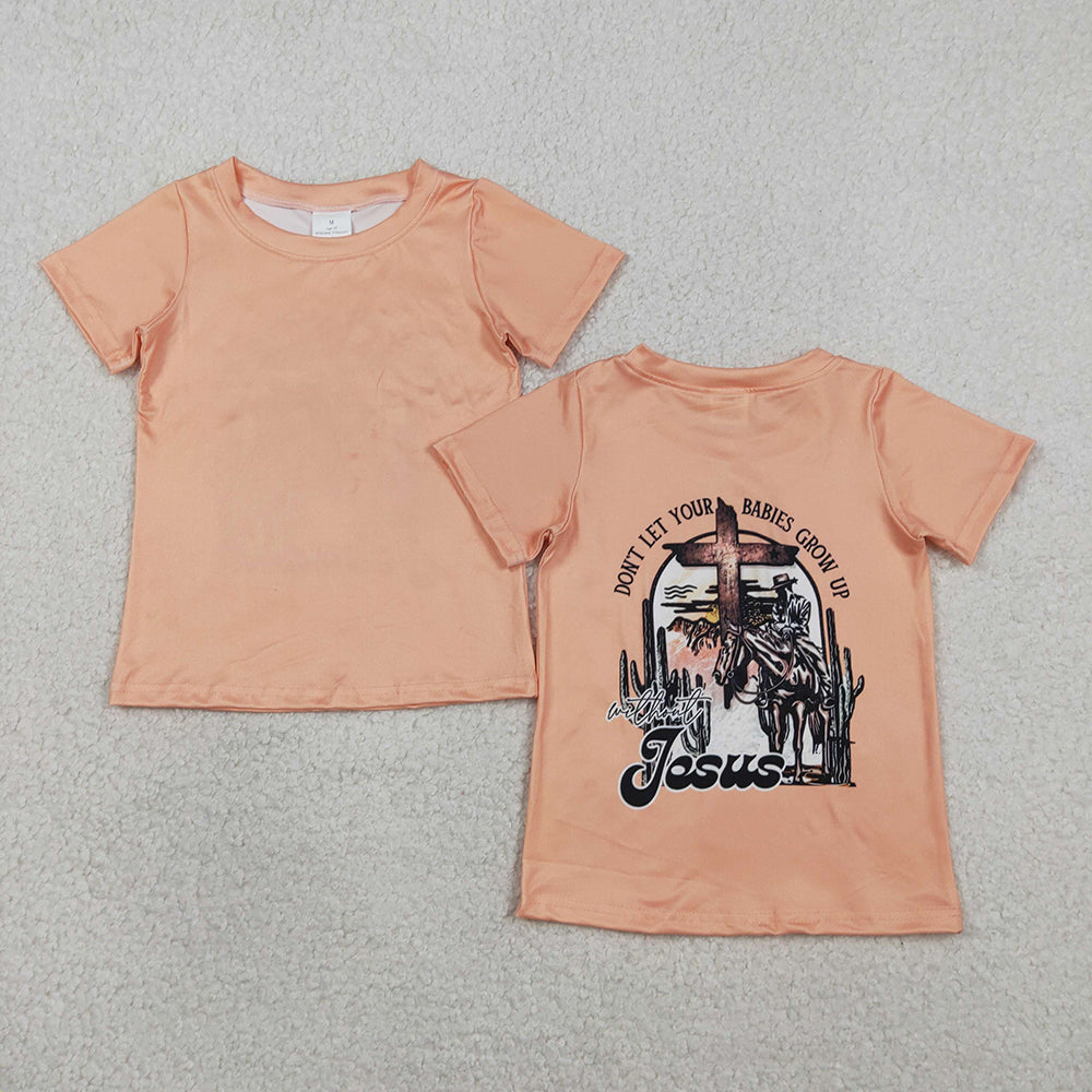 BT1618 Jesus Cross Cowboys Print Boys Easter Tee Shirts Top