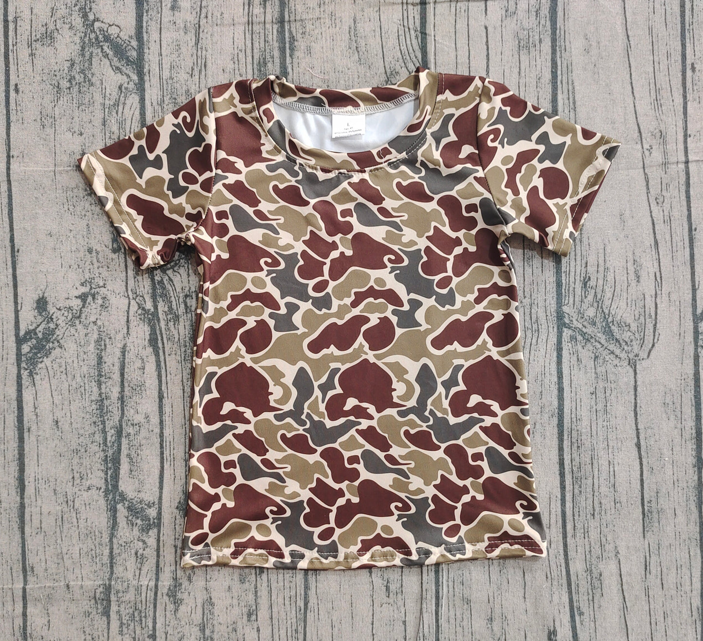(Pre-order)BT1648 Dark Camo Brown Print Boys Summer Tee Shirts Top